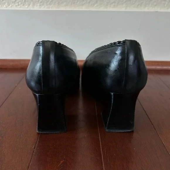 Stuart Weitzman Leather Pumps Black Acetate Trim Square-toes block heels size 7 - Picture 7 of 10